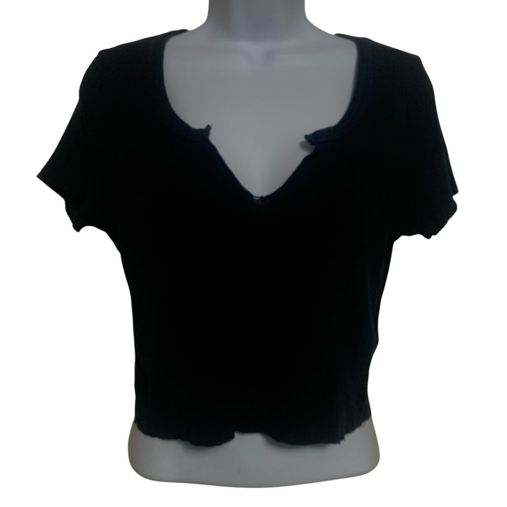 Topshop Ribbed Crop Top V-Neck T-Shirt Womens Size 10